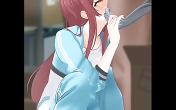 JAV Slut Extraordinaire: Anime Brunette Sucking Cock and Touching Herself