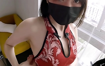 Asians and Big Tits: My Japanese Babe in Cheongsam Gets Fucked to Squirt