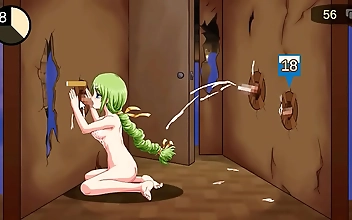 Horny Green-Haired Maid satisfying Men in the Latest Hentai Game! 'Gloryhole' Sex with an Eager Enchantress!