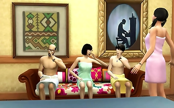 Japanese Stepdad and His Luscious Step-Daughter Giving Erotic Massages to Each Other and Their Handsome Stepson