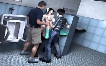 Witness the Luscious Big Boobs Cleaning Staff and Lucky Student in this Hentai 3D Scene