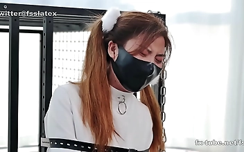 Busty Asian Angel in Tight Latex Catsuitbounded in Straitjacket Bondage